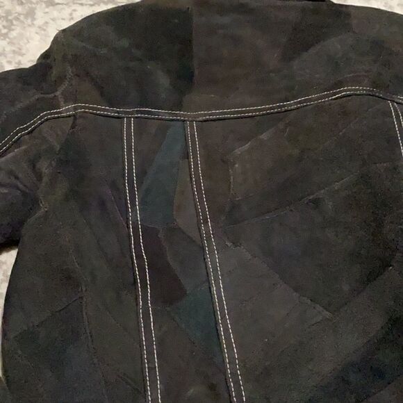 magazine genuine suede patch work croped size L black leather jacket - Picture 6 of 10
